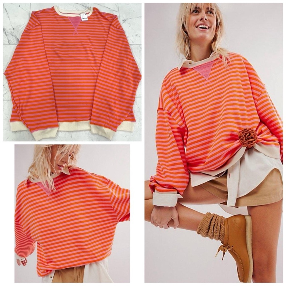 NWT Free People Classic Striped Oversized Crewneck